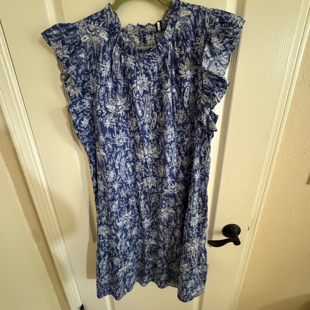 Ann Taylor Navy and White Patterned Dress